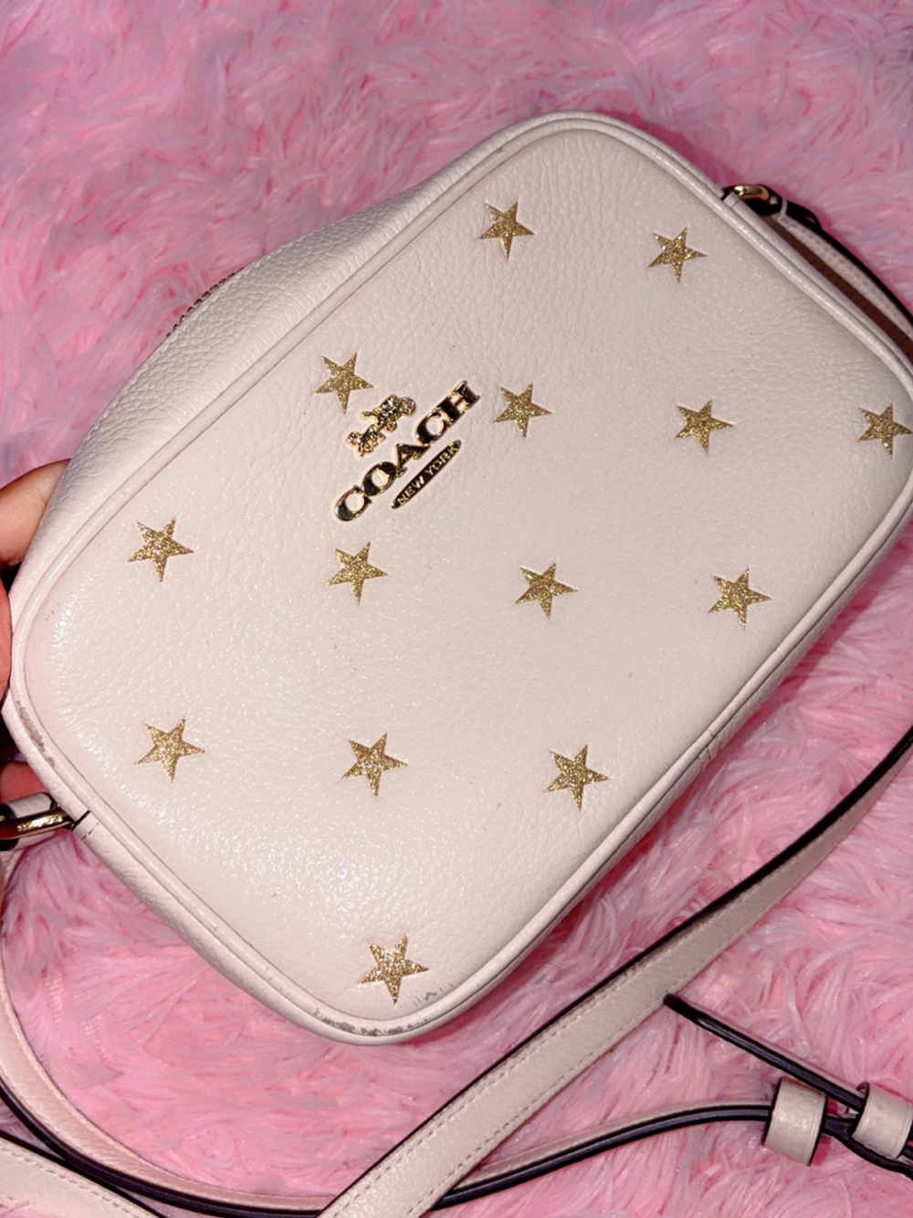 Coach Cream Leather Crossbody with Gold Star Accents lightly worn